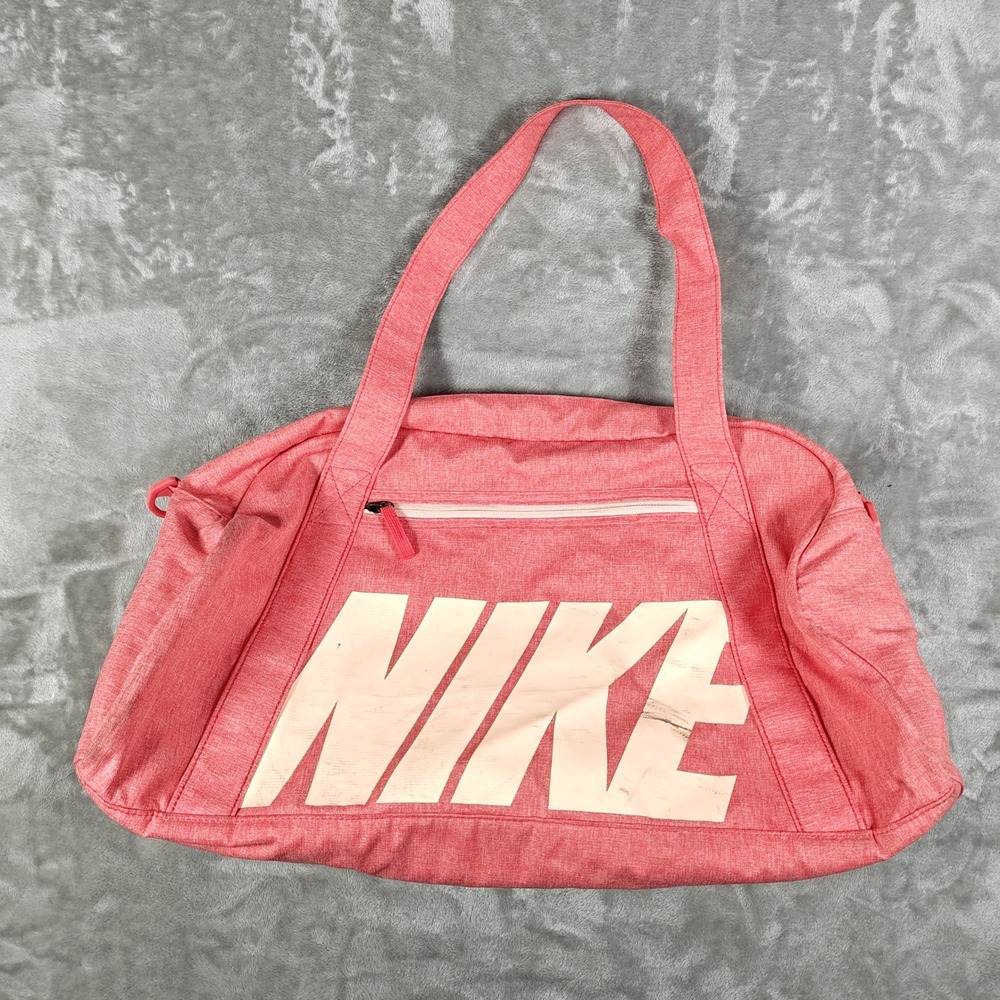 Nike Duffel Bag Womens Medium Pink Logo Zip Sporty Training Gym Travel